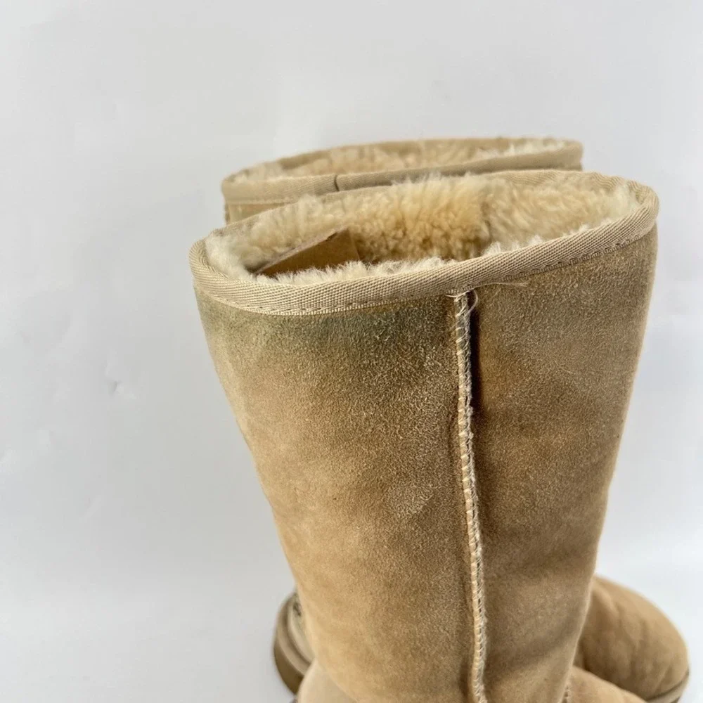 UGG Classic Tall Boots 5815 Womens 8 Suede Sheepskin Shearling Tan Beige Leather